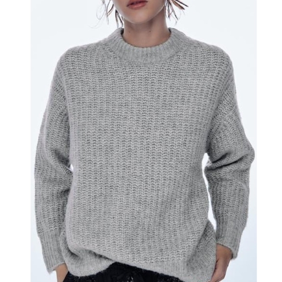 Zara Sweaters - Zara Alpaca Wool Blend Chunky Knit Mockneck Sweater Light Gray Size S